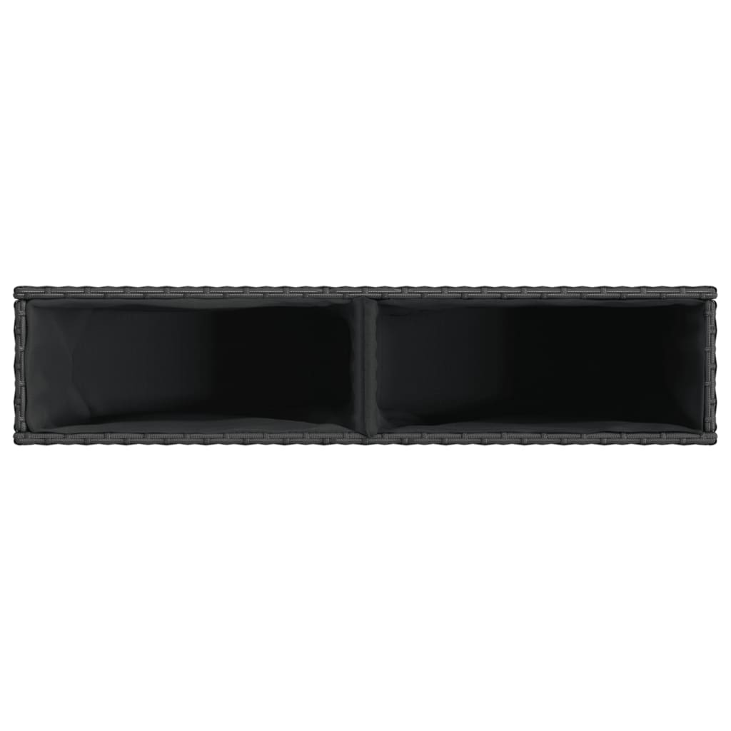 Plantenbak met 2 potten 90x20x40 cm poly rattan zwart