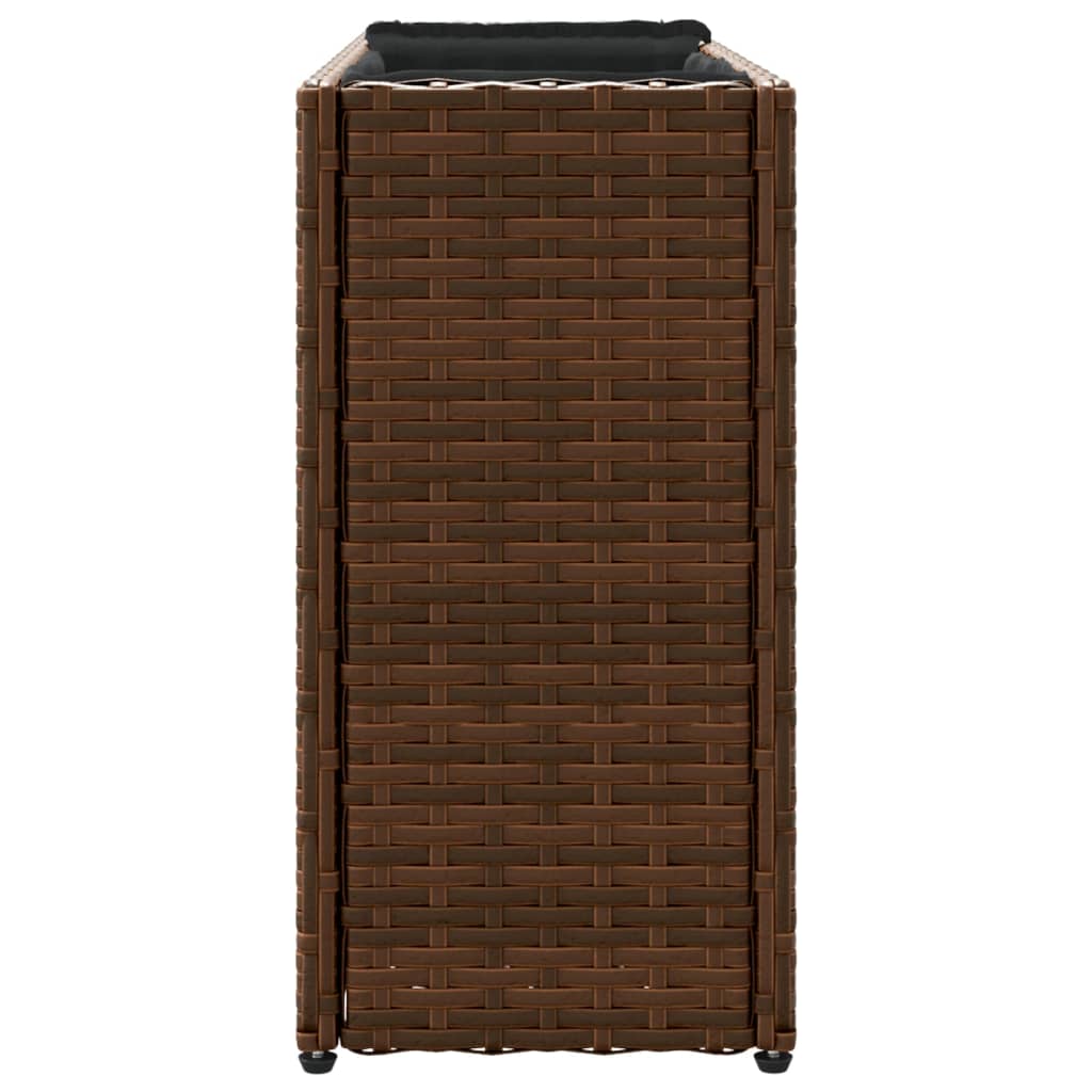 Plantenbak met 2 potten 90x20x40 cm poly rattan bruin