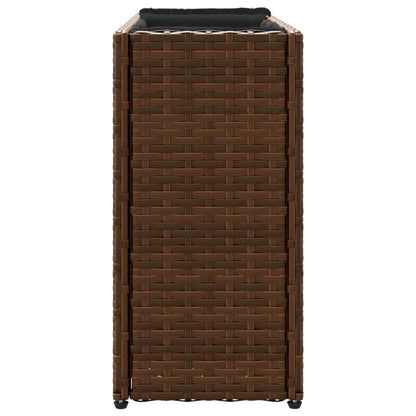 Plantenbak met 2 potten 90x20x40 cm poly rattan bruin