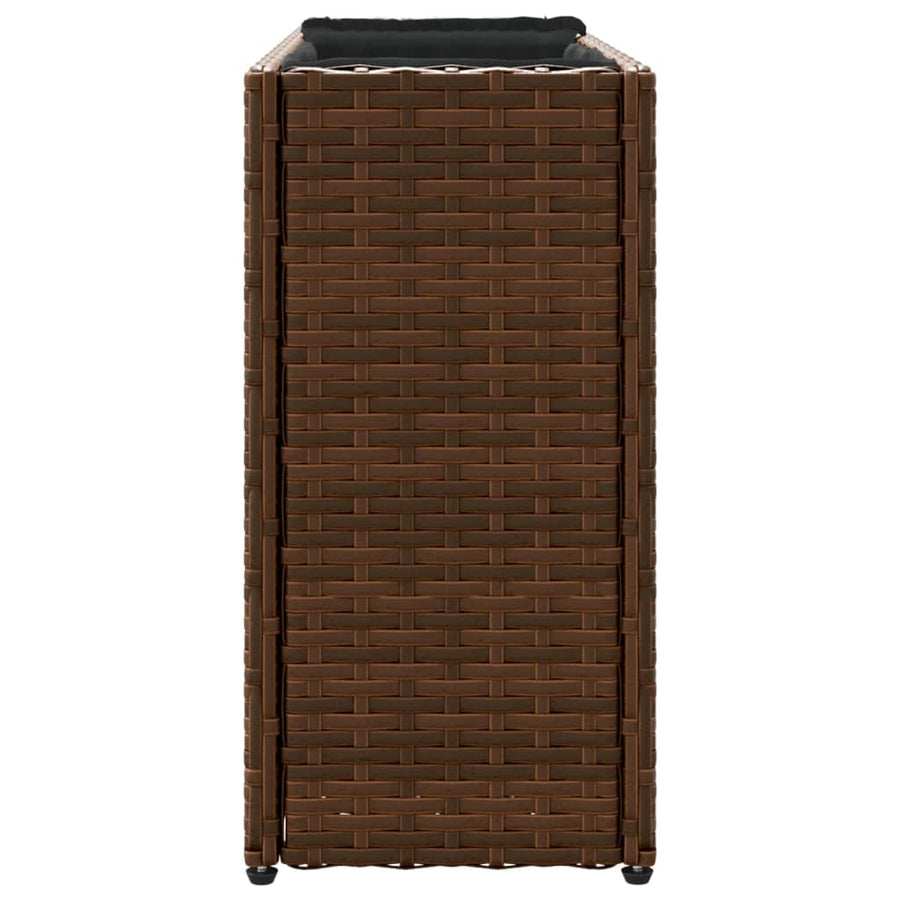 Plantenbak met 2 potten 90x20x40 cm poly rattan bruin