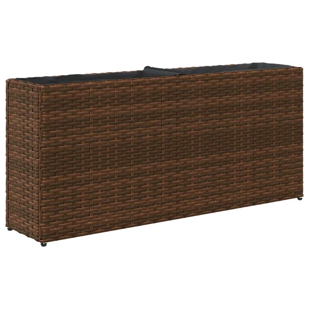 Plantenbak met 2 potten 90x20x40 cm poly rattan bruin