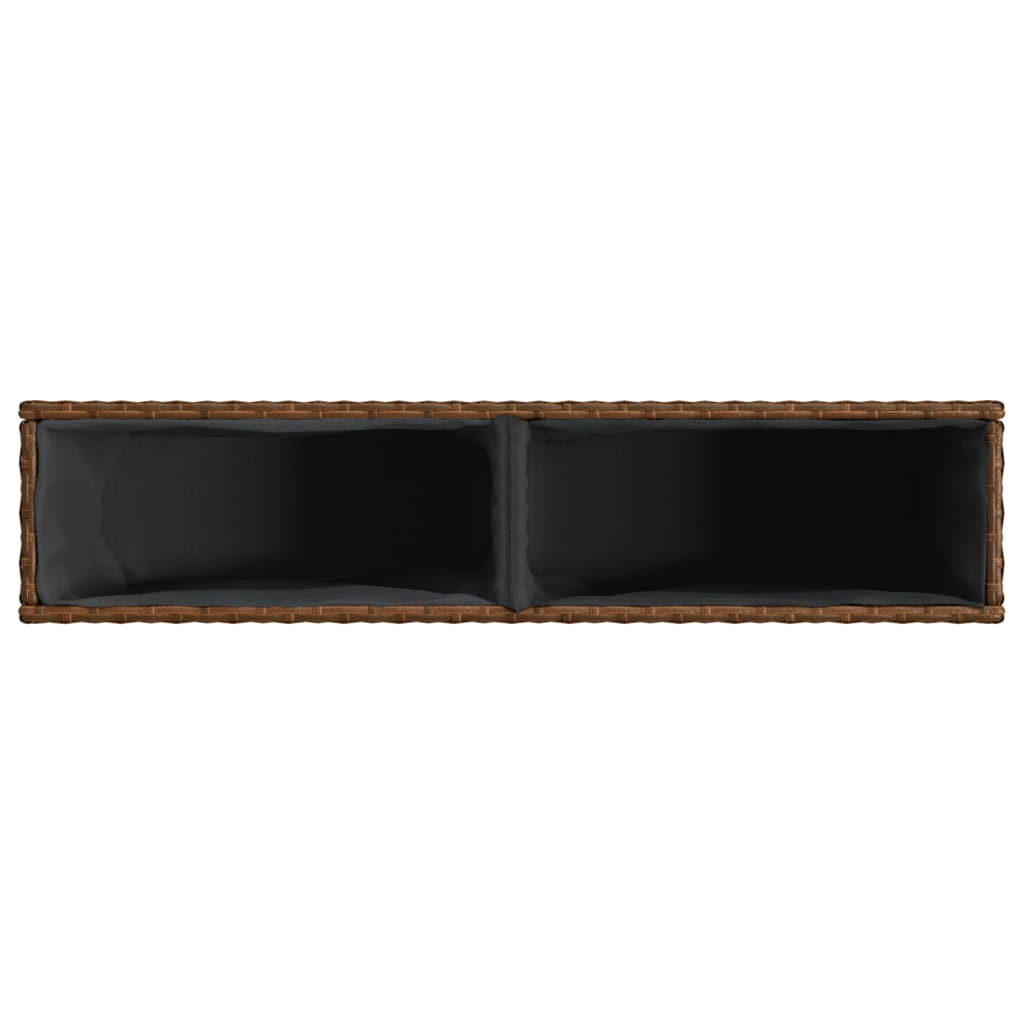Plantenbak met 2 potten 90x20x40 cm poly rattan bruin
