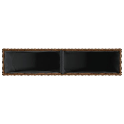 Plantenbak met 2 potten 90x20x40 cm poly rattan bruin