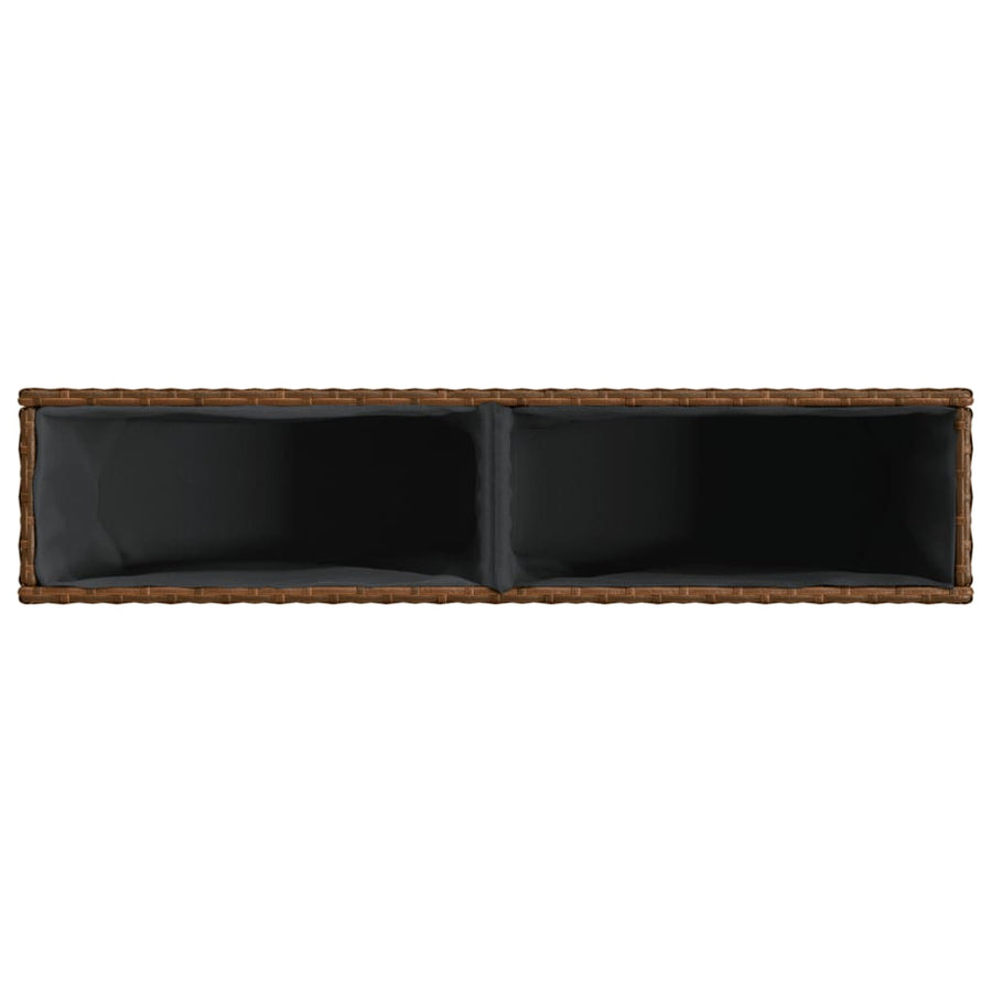 Plantenbak met 2 potten 90x20x40 cm poly rattan bruin
