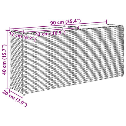 Plantenbak met 2 potten 90x20x40 cm poly rattan bruin