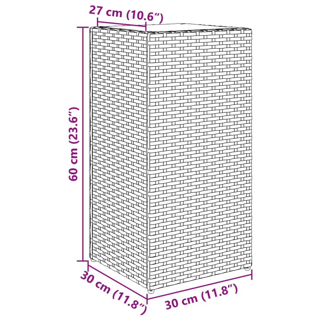 Plantenbak 30x30x60 cm poly rattan grijs