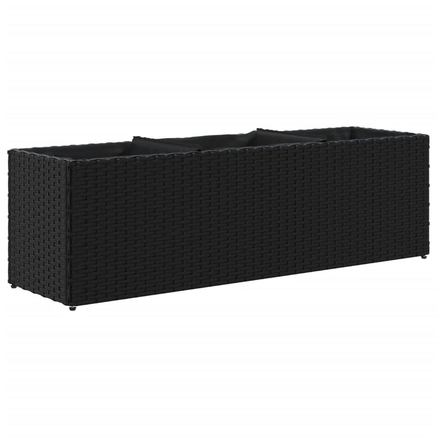 Plantenbak met 3 potten 105x30x32 cm poly rattan zwart