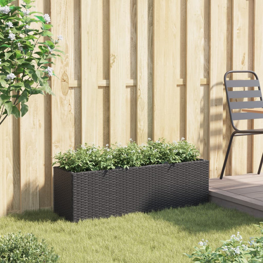 Plantenbak met 3 potten 105x30x32 cm poly rattan zwart