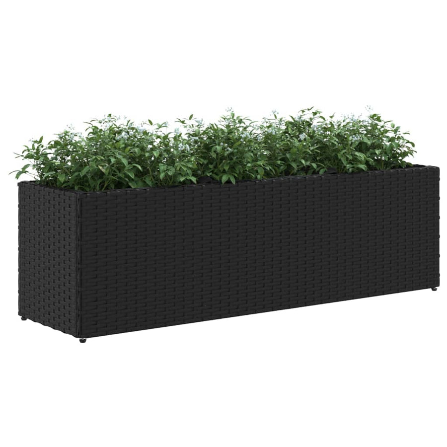 Plantenbak met 3 potten 105x30x32 cm poly rattan zwart