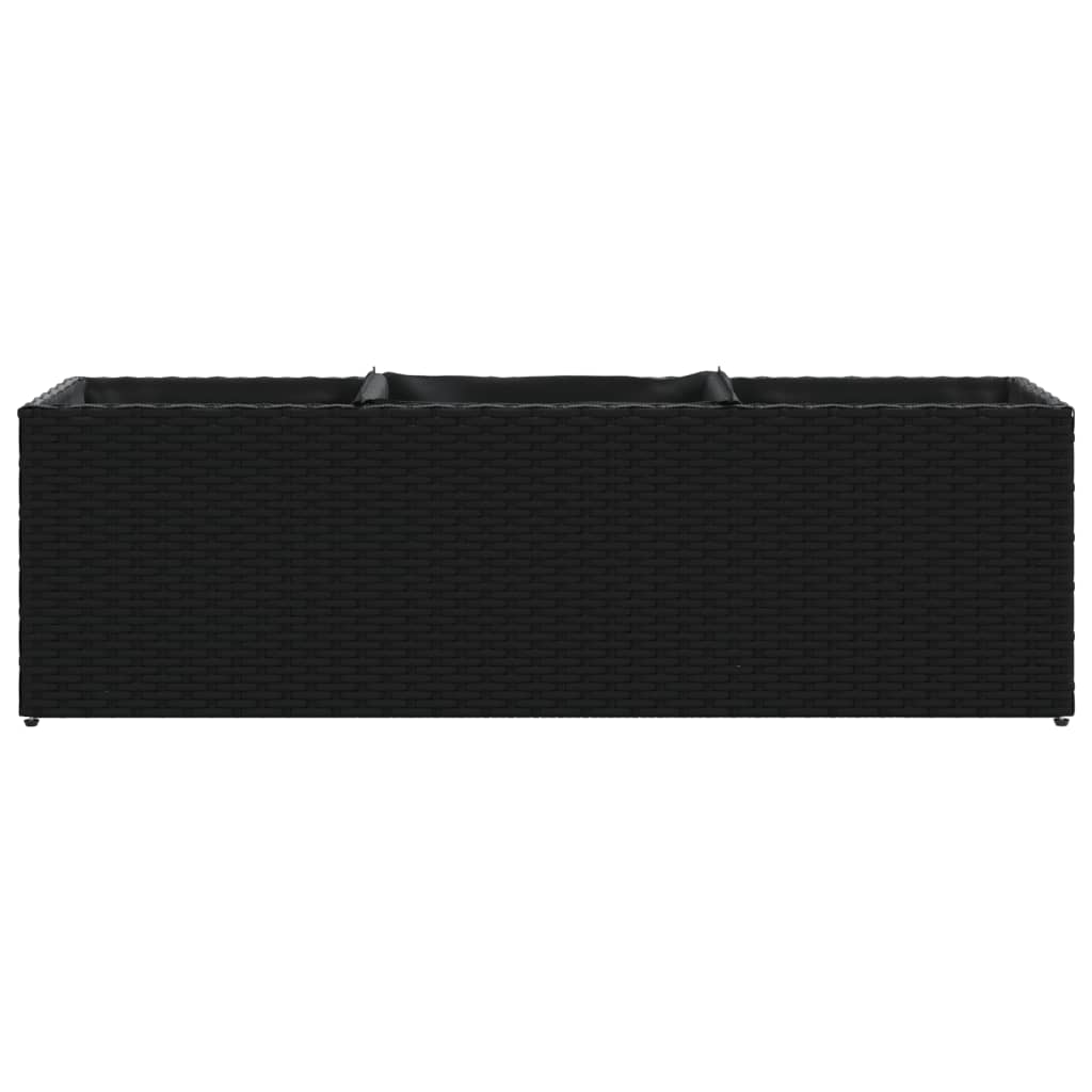 Plantenbak met 3 potten 105x30x32 cm poly rattan zwart