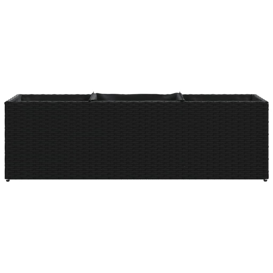 Plantenbak met 3 potten 105x30x32 cm poly rattan zwart