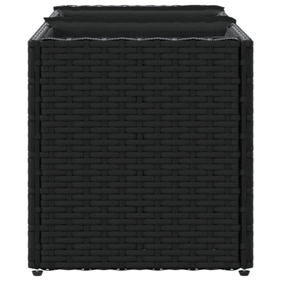 Plantenbak met 3 potten 105x30x32 cm poly rattan zwart