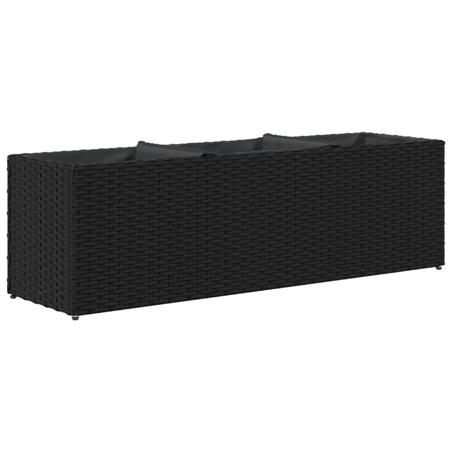 Plantenbak met 3 potten 105x30x32 cm poly rattan zwart