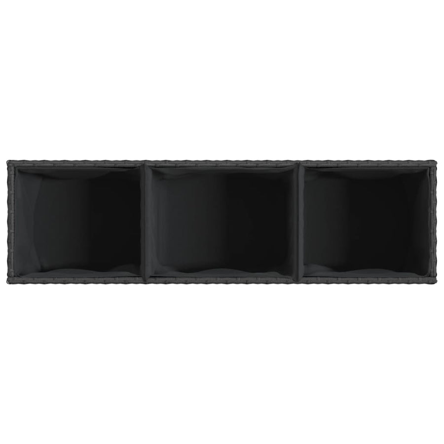 Plantenbak met 3 potten 105x30x32 cm poly rattan zwart