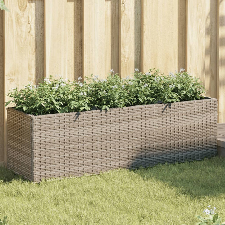 Plantenbak met 3 potten 105x30x32 cm poly rattan grijs