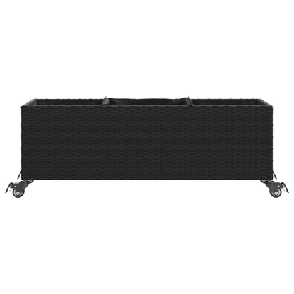 Plantenbak met wielen 3 potten 107x32x38 cm poly rattan zwart