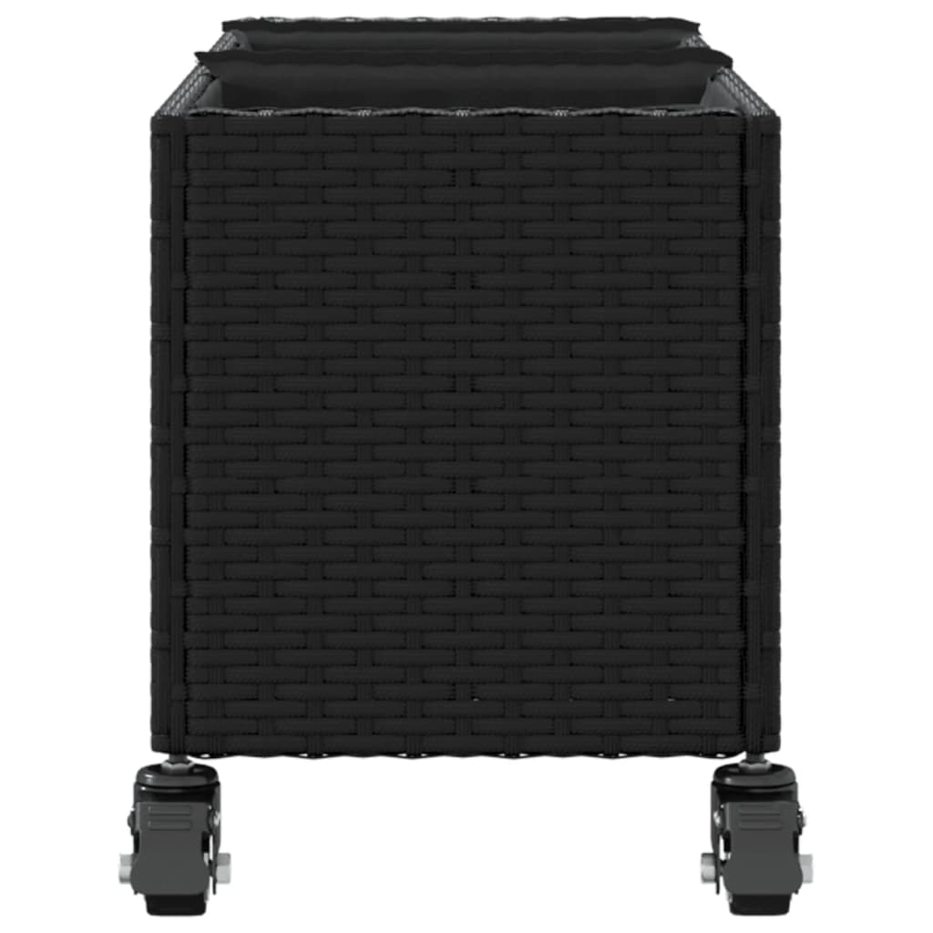 Plantenbak met wielen 3 potten 107x32x38 cm poly rattan zwart