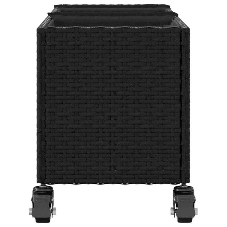 Plantenbak met wielen 3 potten 107x32x38 cm poly rattan zwart