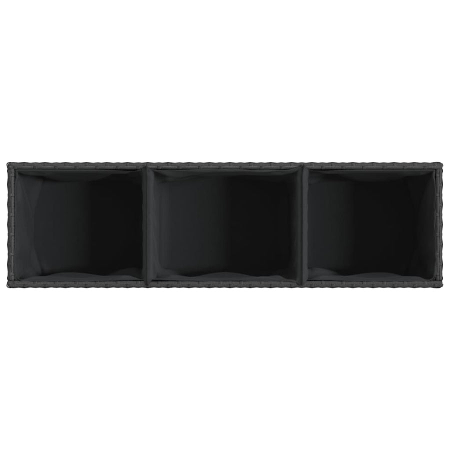 Plantenbak met wielen 3 potten 107x32x38 cm poly rattan zwart