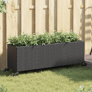 Planter with wheels 3 pots 107x32x38 cm poly rattan black