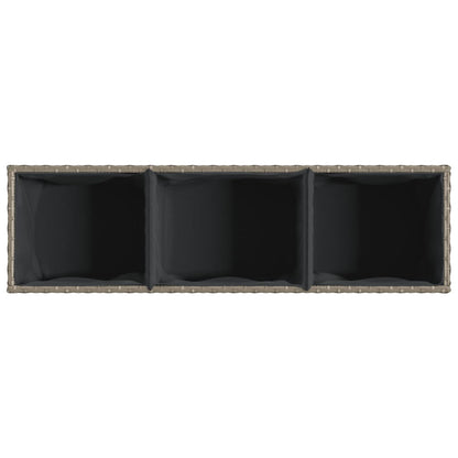 Plantenbak met wielen 3 potten 107x32x38 cm poly rattan grijs