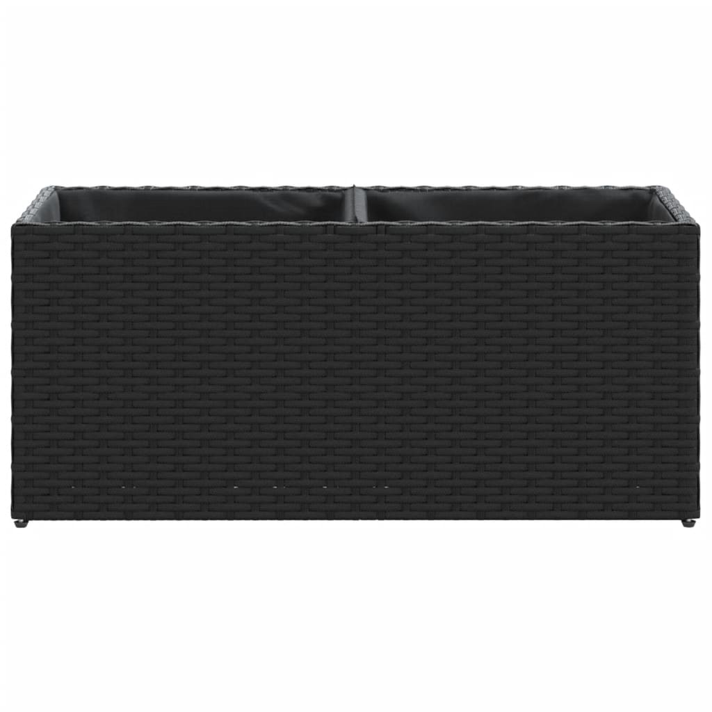 Plantenbak met 2 potten 72x30x32 cm poly rattan zwart