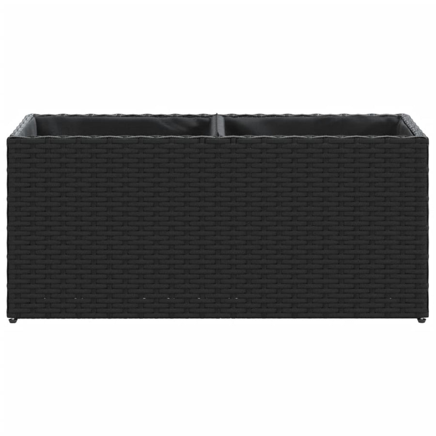Plantenbak met 2 potten 72x30x32 cm poly rattan zwart