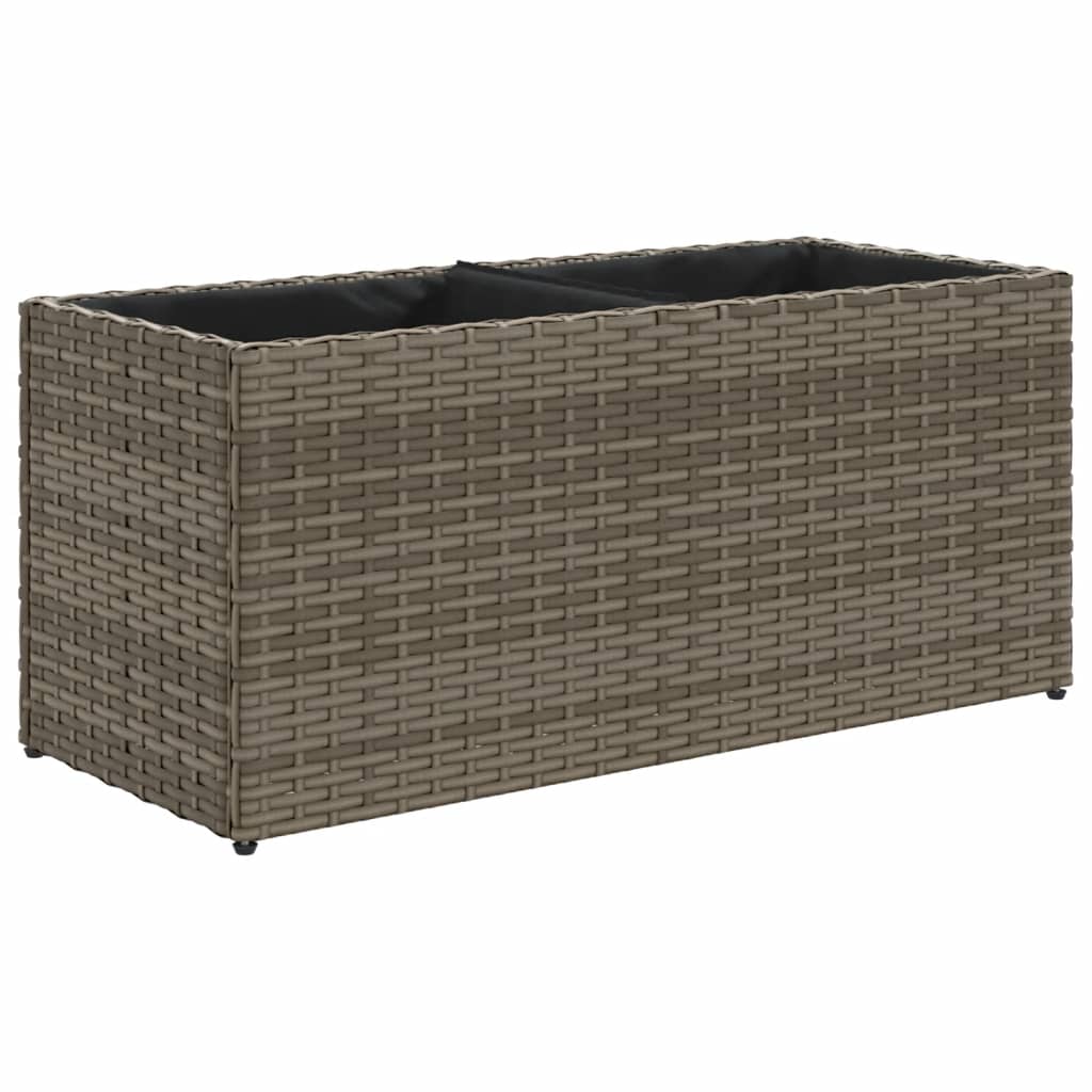 Plantenbak met 2 potten 72x30x32 cm poly rattan grijs