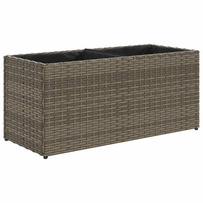 Plantenbak met 2 potten 72x30x32 cm poly rattan grijs