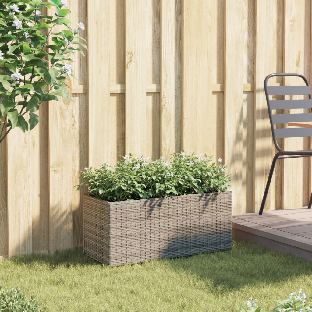 Plantenbak met 2 potten 72x30x32 cm poly rattan grijs