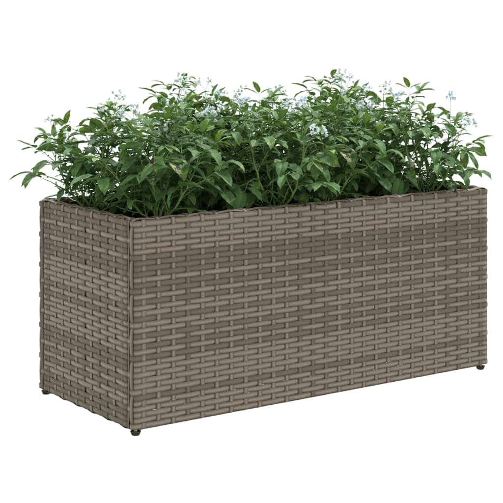 Plantenbak met 2 potten 72x30x32 cm poly rattan grijs