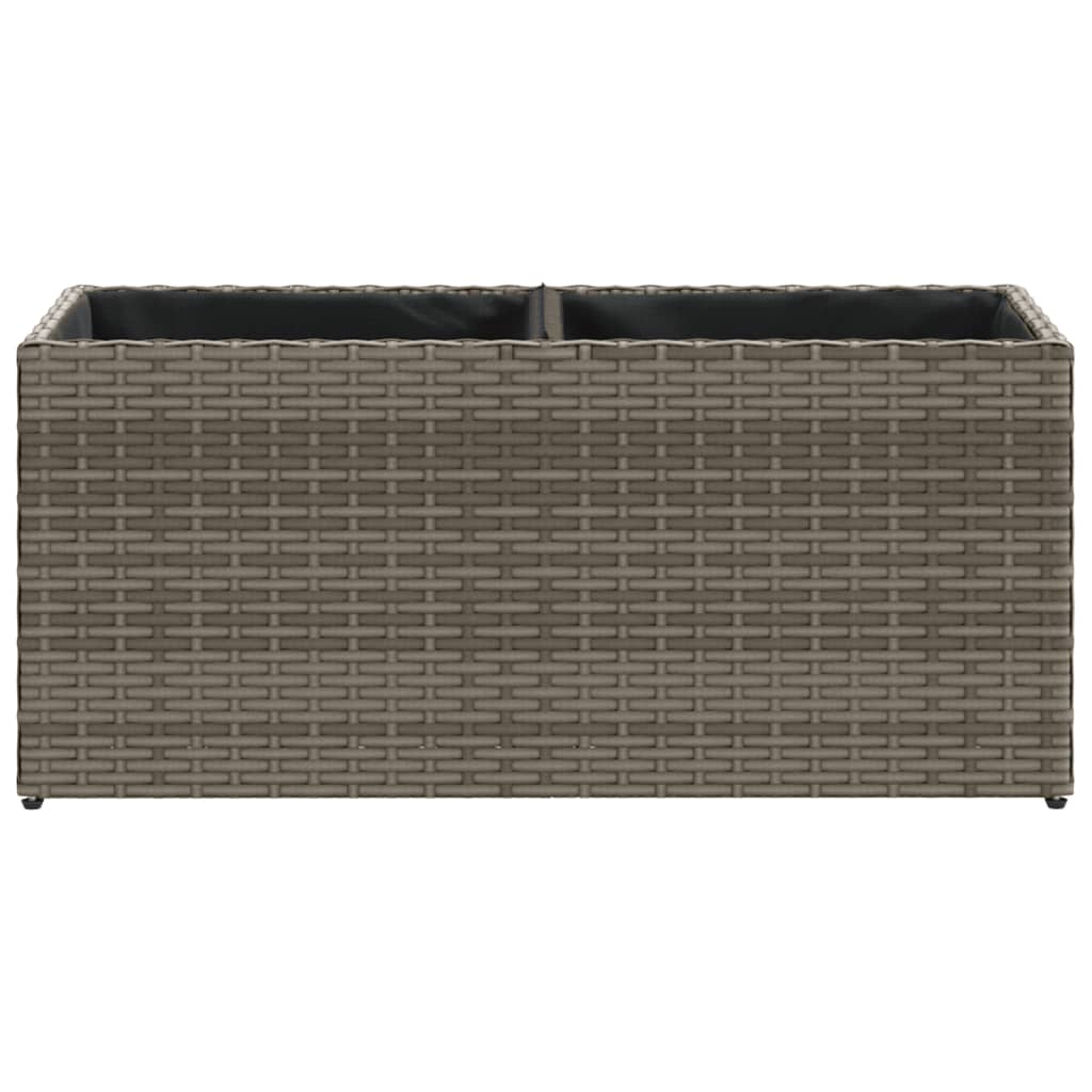 Plantenbak met 2 potten 72x30x32 cm poly rattan grijs