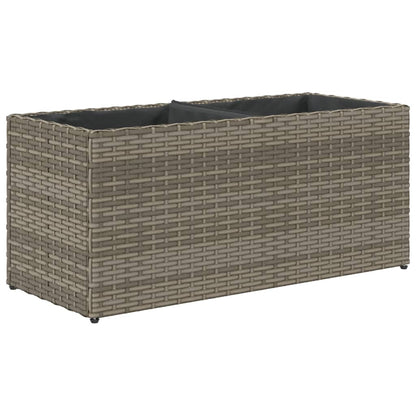 Plantenbak met 2 potten 72x30x32 cm poly rattan grijs