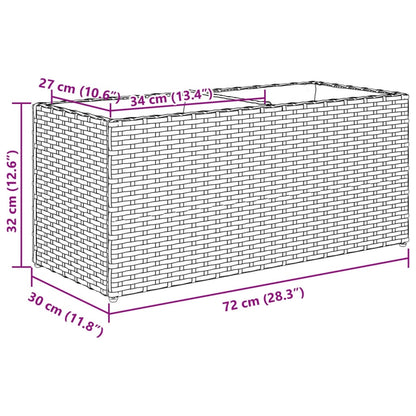 Plantenbak met 2 potten 72x30x32 cm poly rattan grijs