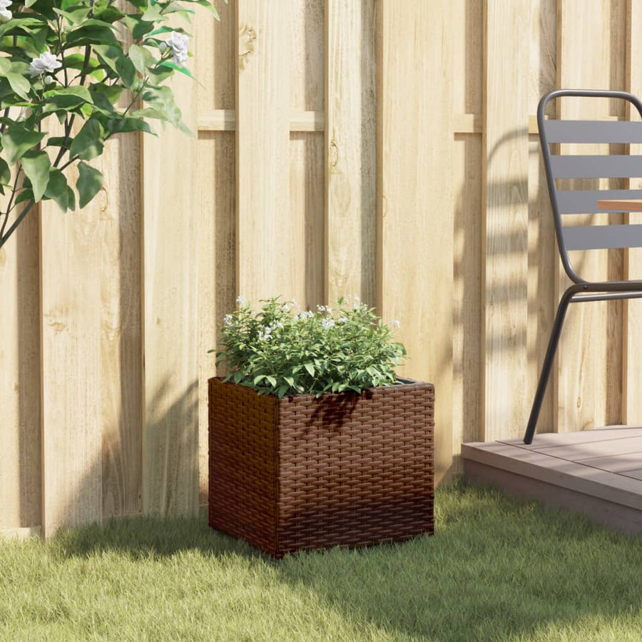 Plantenbak 36x30x32 cm poly rattan bruin