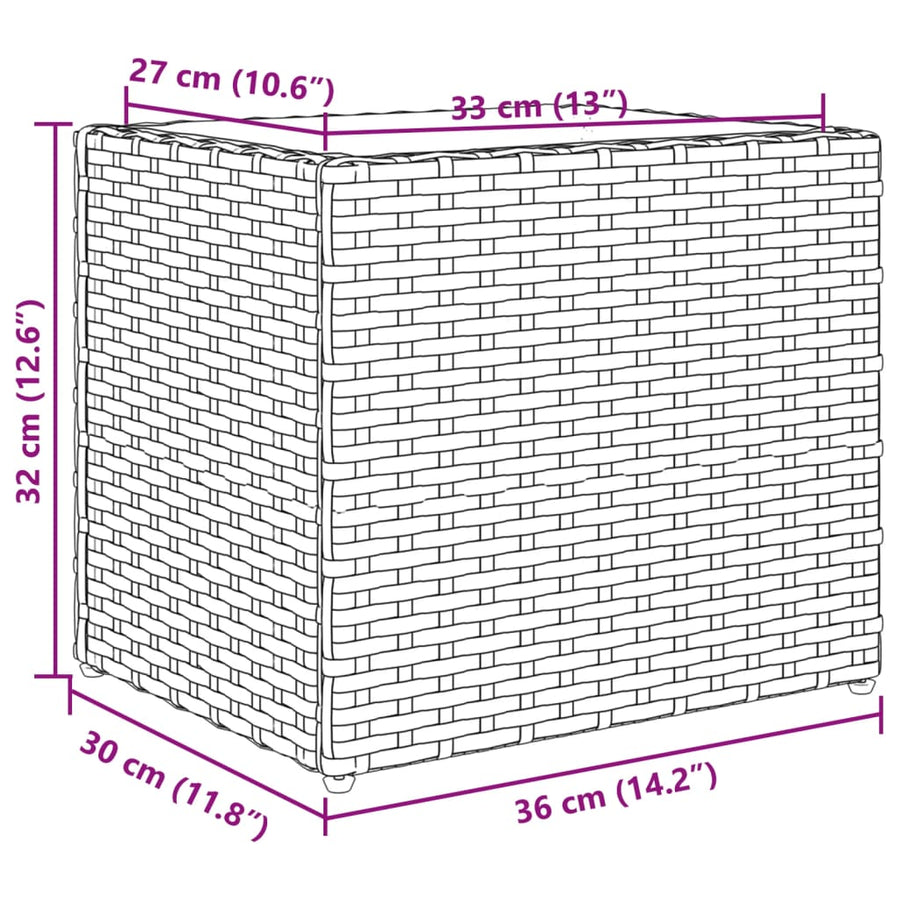 Plantenbak 36x30x32 cm poly rattan bruin