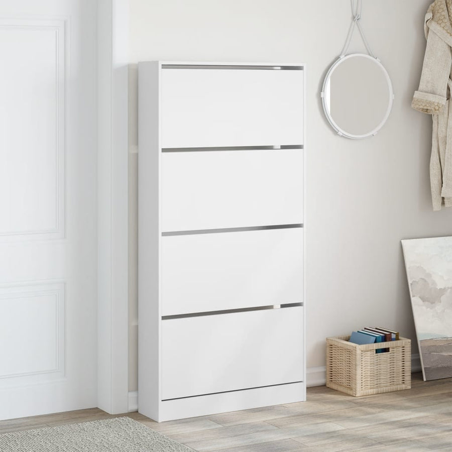 Schoenenkast Met 4 Klaplades 80X2X63,5 Cm Wit 80 x 21 x 163.5 cm