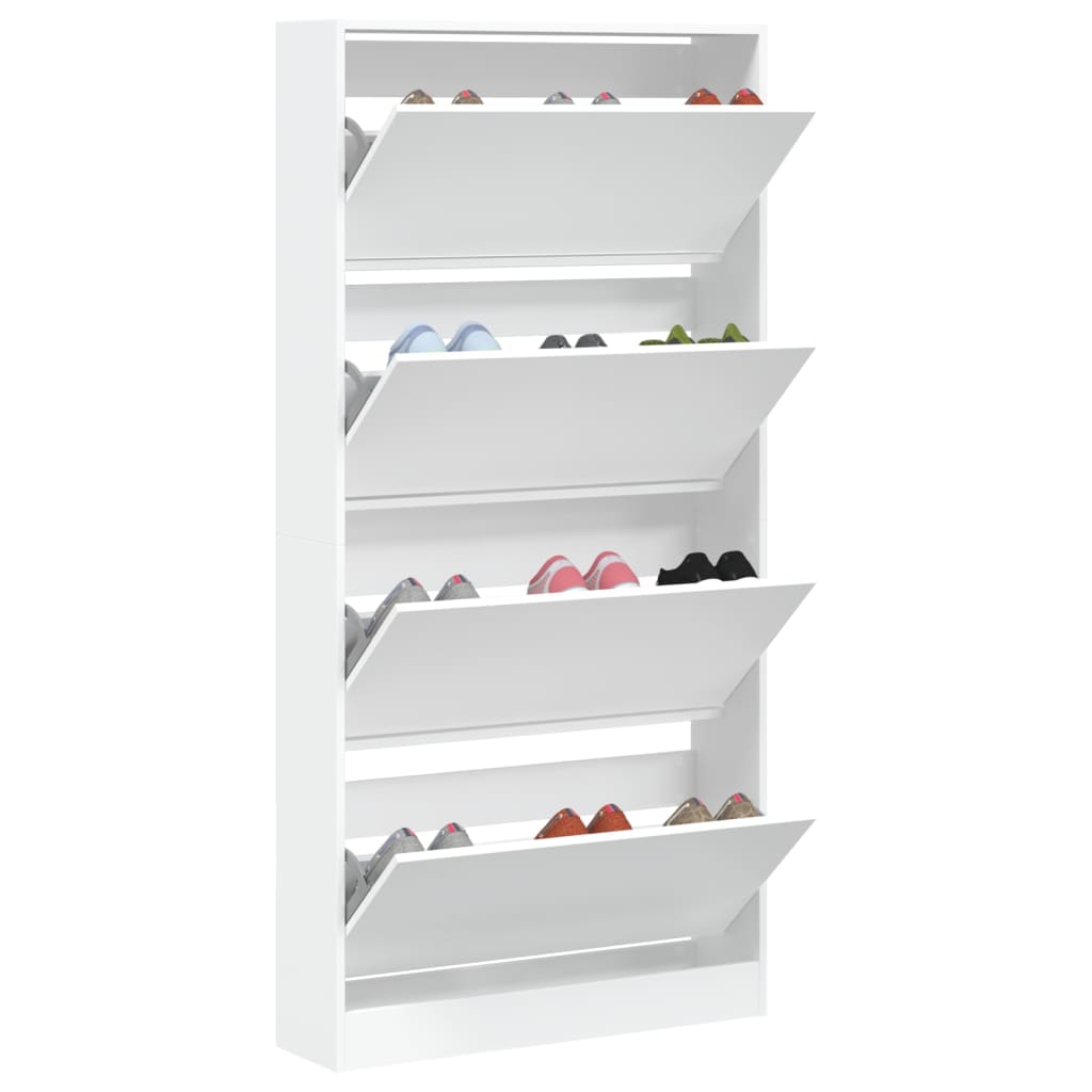 Schoenenkast Met 4 Klaplades 80X2X63,5 Cm Wit 80 x 21 x 163.5 cm