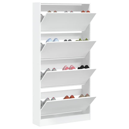 Schoenenkast Met 4 Klaplades 80X2X63,5 Cm Wit 80 x 21 x 163.5 cm