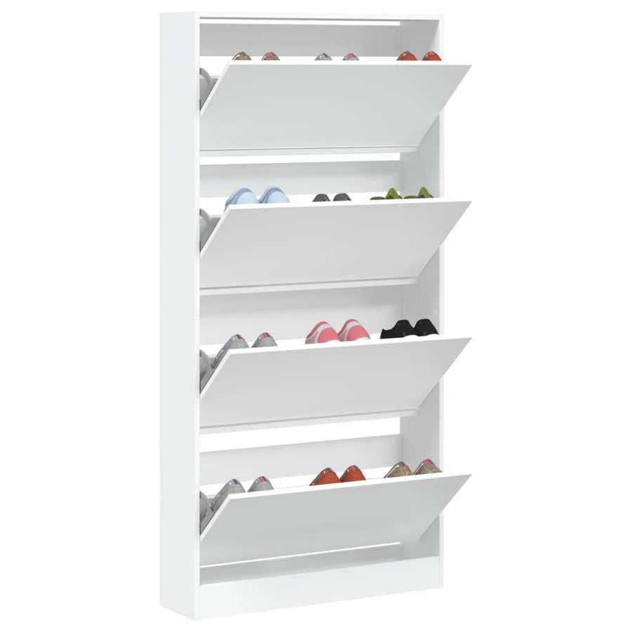 Schoenenkast Met 4 Klaplades 80X2X63,5 Cm Wit 80 x 21 x 163.5 cm