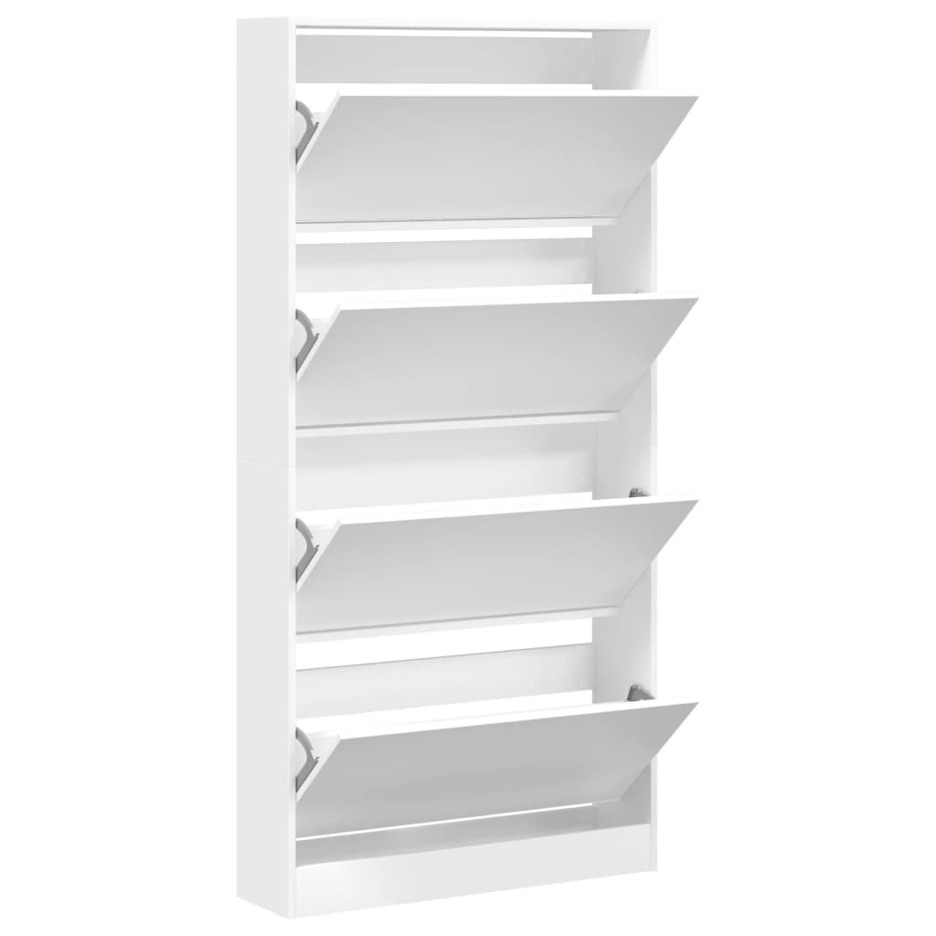 Schoenenkast Met 4 Klaplades 80X2X63,5 Cm Wit 80 x 21 x 163.5 cm