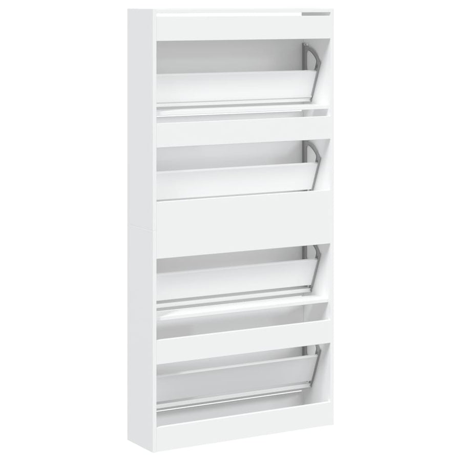 Schoenenkast Met 4 Klaplades 80X2X63,5 Cm Wit 80 x 21 x 163.5 cm