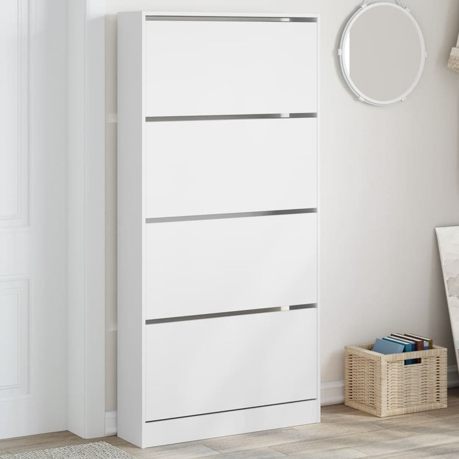 Schoenenkast Met 4 Klaplades 80X2X63,5 Cm Wit 80 x 21 x 163.5 cm