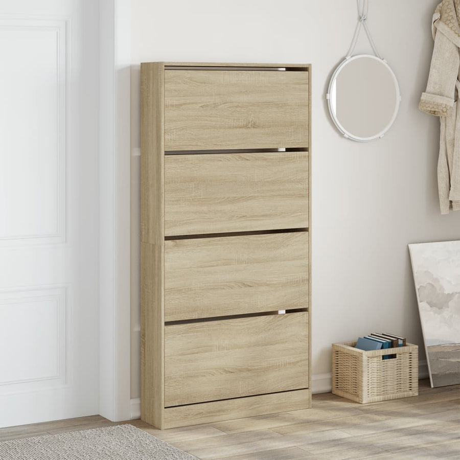 Schoenenkast Met 4 Klaplades 80X2X63,5 Cm Kleurig Sonoma Eiken 80 x 21 x 163.5 cm