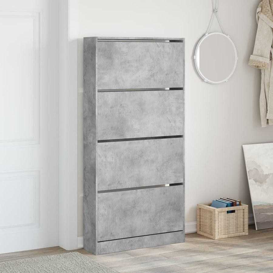 Schoenenkast Met 4 Klaplades 80X2X63,5 Cm Betongrijs 80 x 21 x 163.5 cm