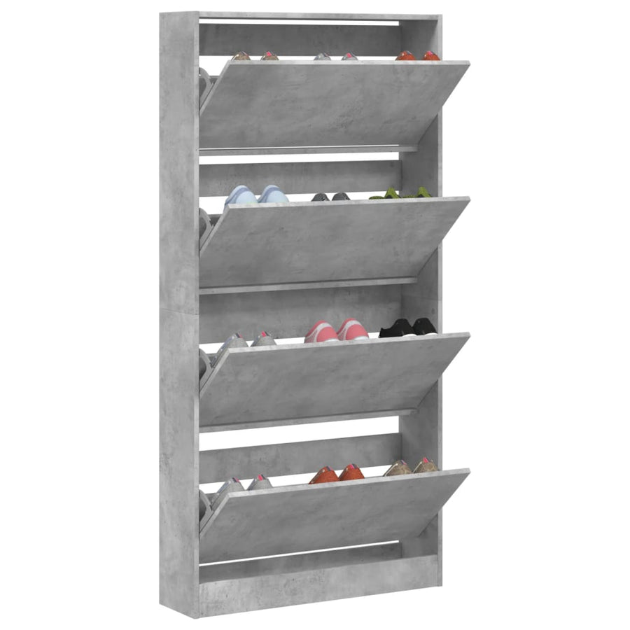 Schoenenkast Met 4 Klaplades 80X2X63,5 Cm Betongrijs 80 x 21 x 163.5 cm
