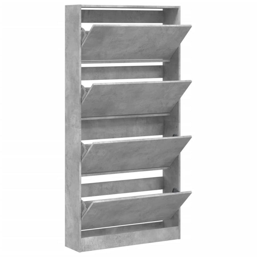 Schoenenkast Met 4 Klaplades 80X2X63,5 Cm Betongrijs 80 x 21 x 163.5 cm