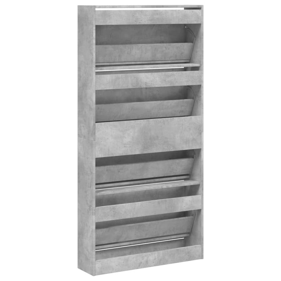 Schoenenkast Met 4 Klaplades 80X2X63,5 Cm Betongrijs 80 x 21 x 163.5 cm