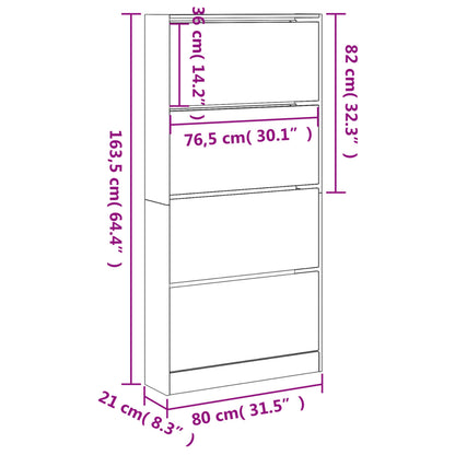 Schoenenkast Met 4 Klaplades 80X2X63,5 Cm Betongrijs 80 x 21 x 163.5 cm
