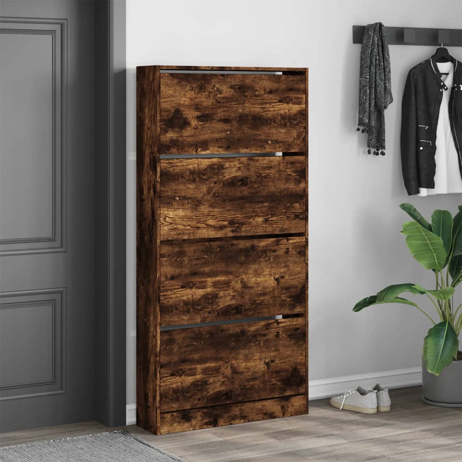 Schoenenkast Met 4 Klaplades 80X2X63,5 Cm Kleur Gerookt Eiken 80 x 21 x 163.5 cm